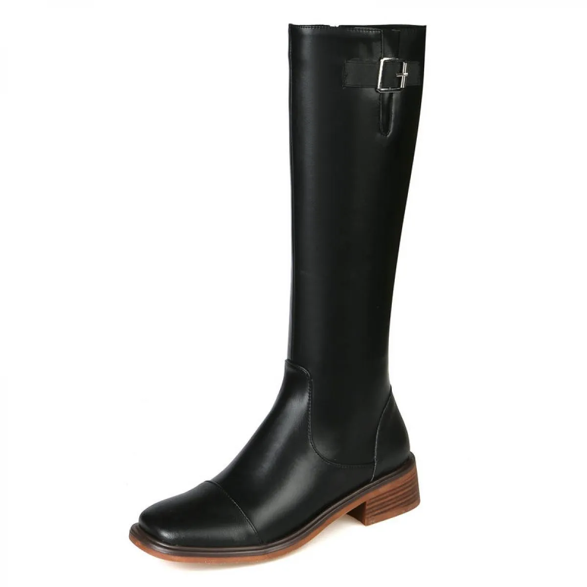 Autunno Inverno Donna Stivali alti al ginocchio Moda Fibbia Tacchi bassi Scarpe in vera pelle Donna Outdoor Casual Popolare Più