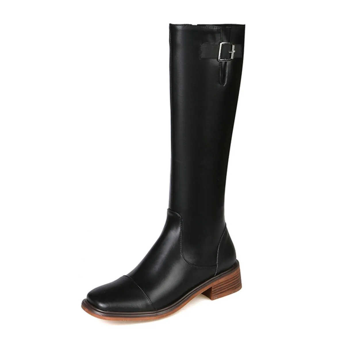 Autunno Inverno Donna Stivali alti al ginocchio Moda Fibbia Tacchi bassi Scarpe in vera pelle Donna Outdoor Casual Popolare Più