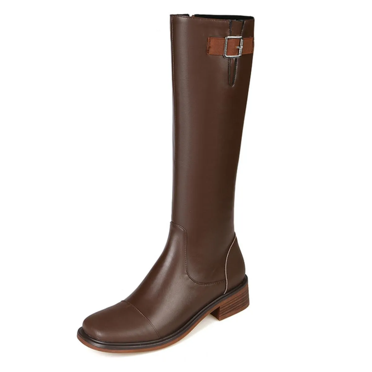 Autunno Inverno Donna Stivali alti al ginocchio Moda Fibbia Tacchi bassi Scarpe in vera pelle Donna Outdoor Casual Popolare Più