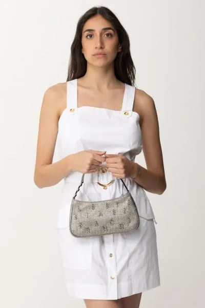 Borsa a spalla in tweed lurex con lettering di strass PIOMBO