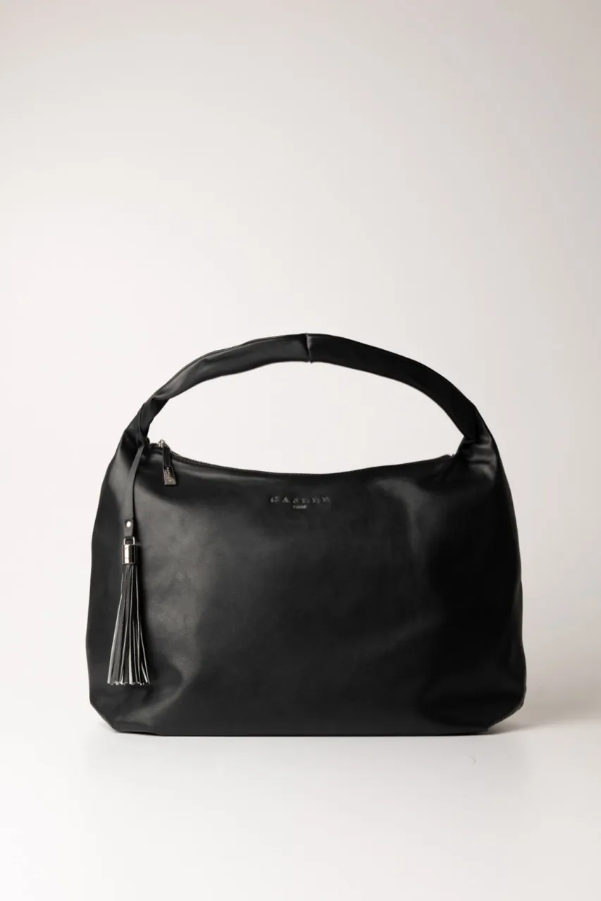 Borsa a spalla media con logo e nappina Nero