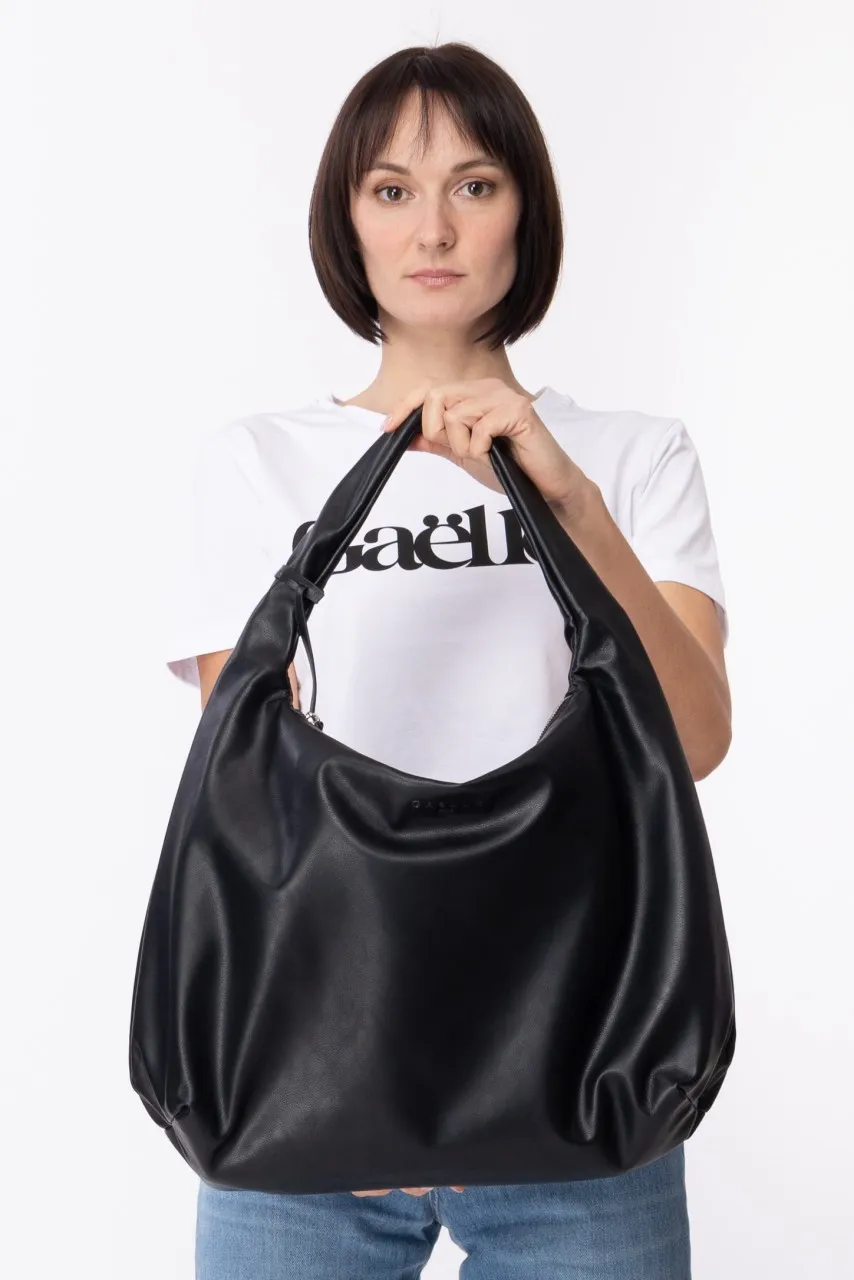 Borsa a spalla media con logo e nappina Nero