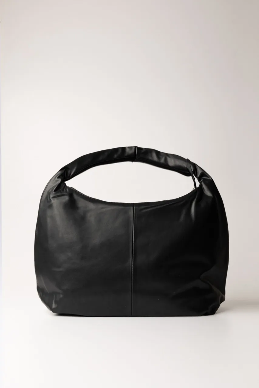 Borsa a spalla media con logo e nappina Nero