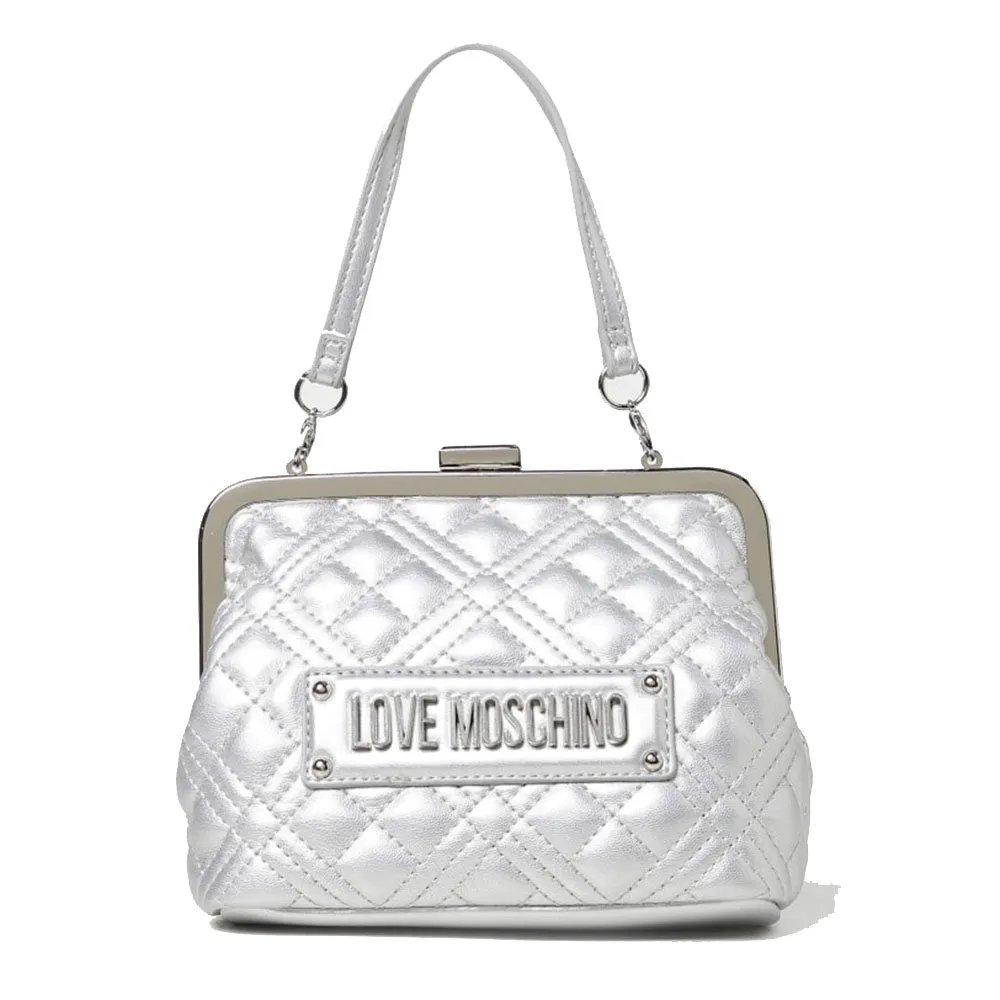 Borsa Donna a Mano con Chiusura a Scatto LOVE MOSCHINO linea Shiny Quilted Argento