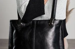 Borsa in pelle naturale, nera