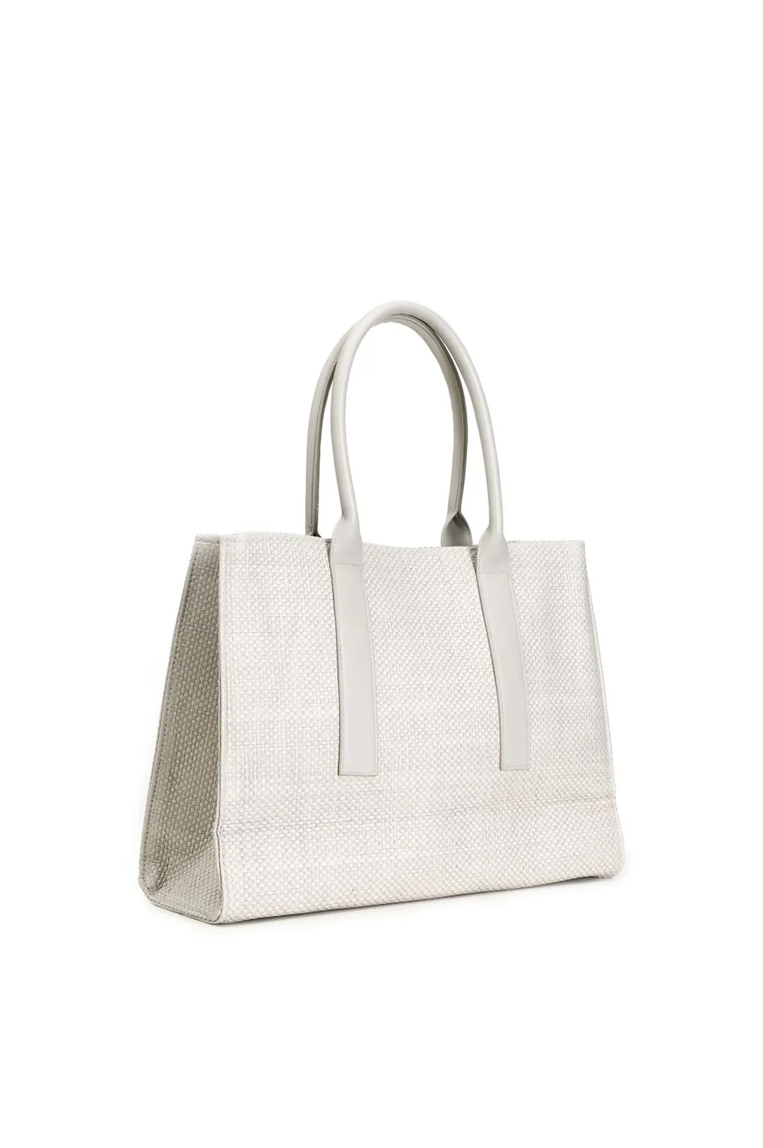 borsa squadrata con manici in tono e accessorio cafènoir pietra