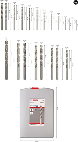 Bosch Professional 19 pz. Set di punte per metallo HSS-G ProBox (per acciaio,  1-10 mm, accessori trapano avvitatore e trapano a