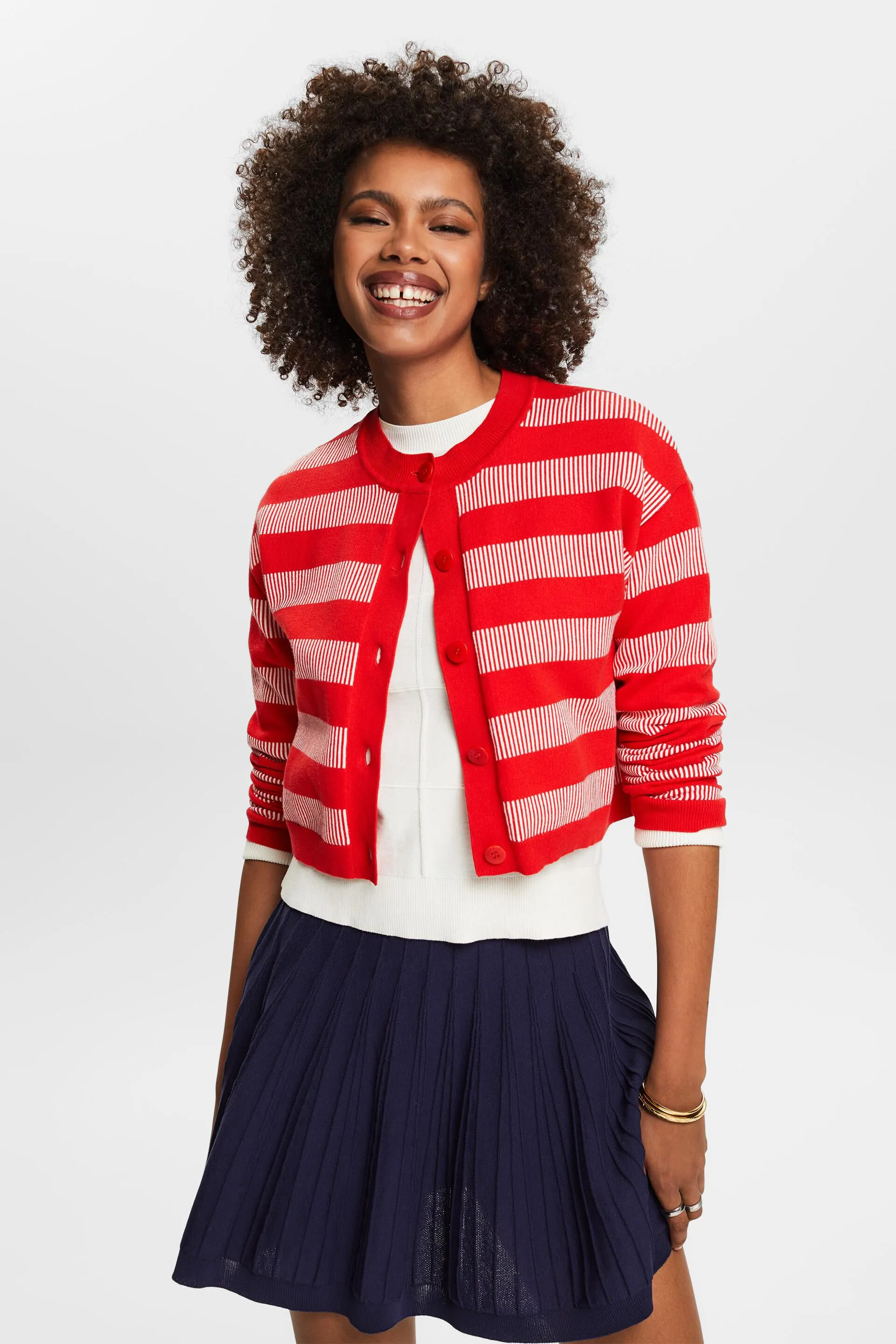 Cardigan cropped a righe jacquard