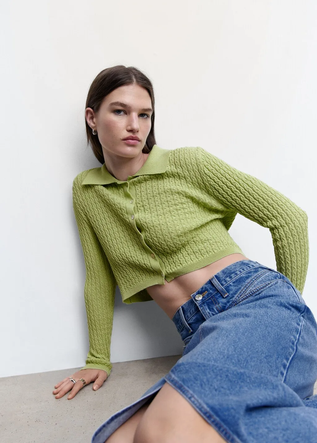 Cardigan top maglia intrecciata