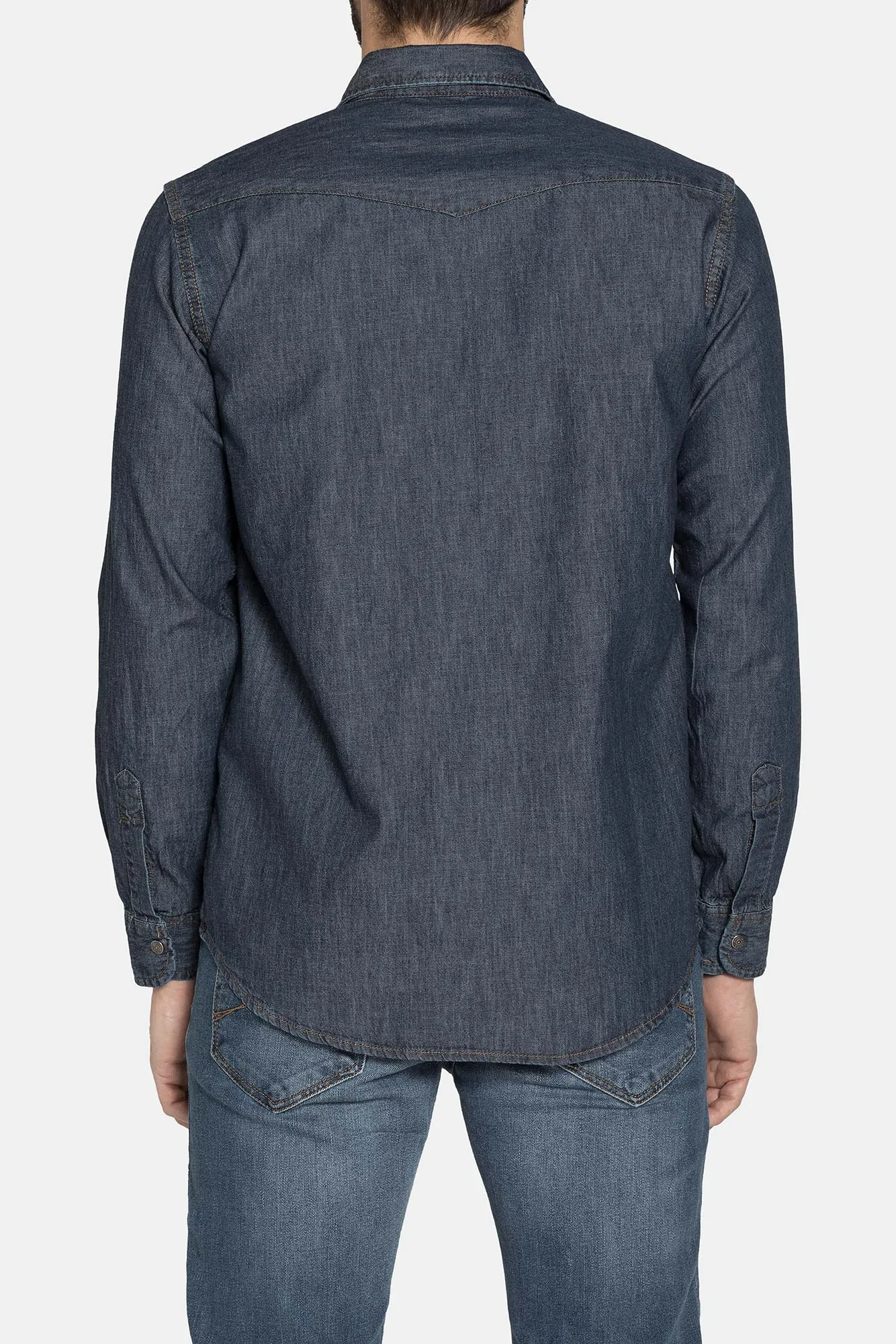 Carrera  ---------    ------------Camicia modello western in denim leggero - Blu medio