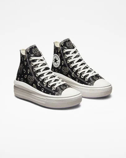 Converse women's high wedge sneakers Chuck Taylor All Star Move Platform Mystic Crystals A03725C black-natural ivory 