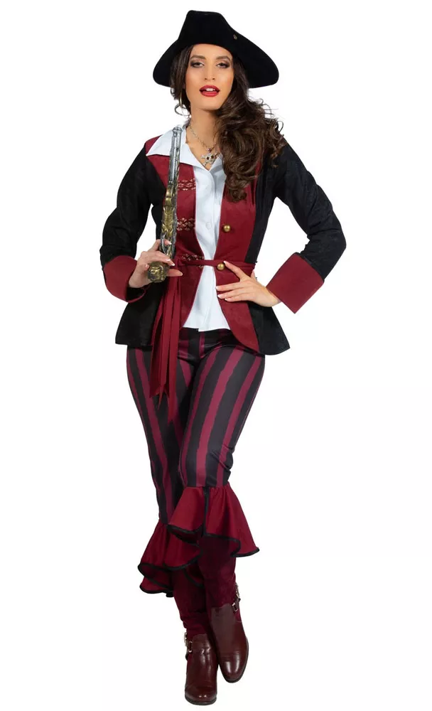Costume da pirata rosso bordeaux per donna