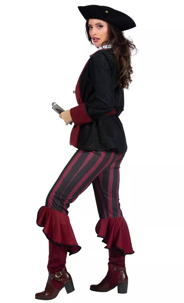 Costume da pirata rosso bordeaux per donna