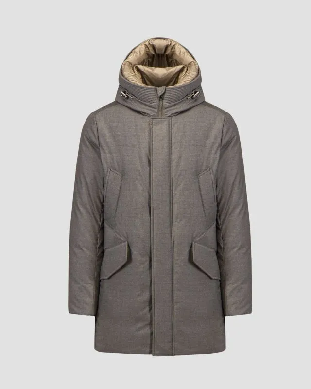 Giacca grigia in lana da uomo Woolrich Luxe Wool Silk Parka