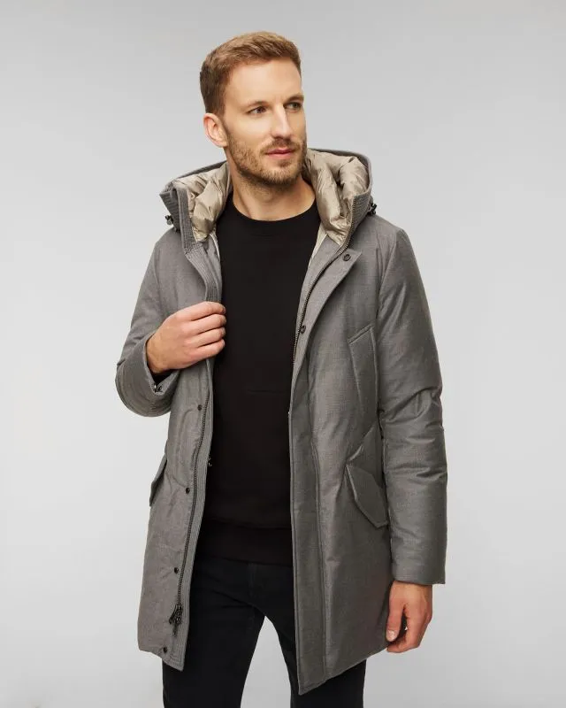 Giacca grigia in lana da uomo Woolrich Luxe Wool Silk Parka
