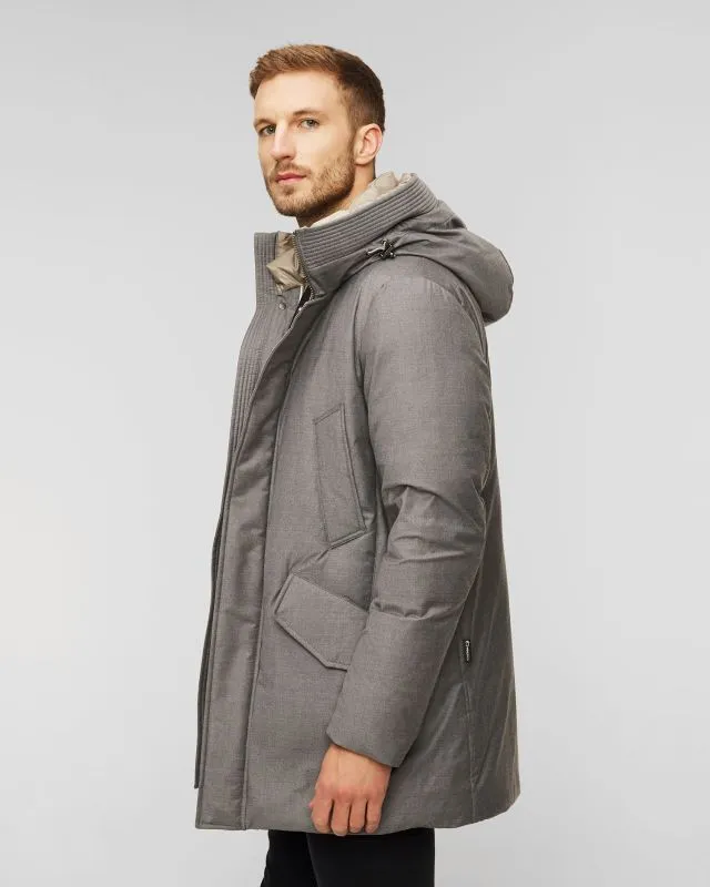 Giacca grigia in lana da uomo Woolrich Luxe Wool Silk Parka
