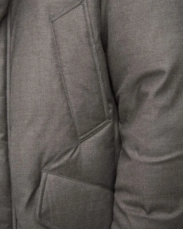 Giacca grigia in lana da uomo Woolrich Luxe Wool Silk Parka