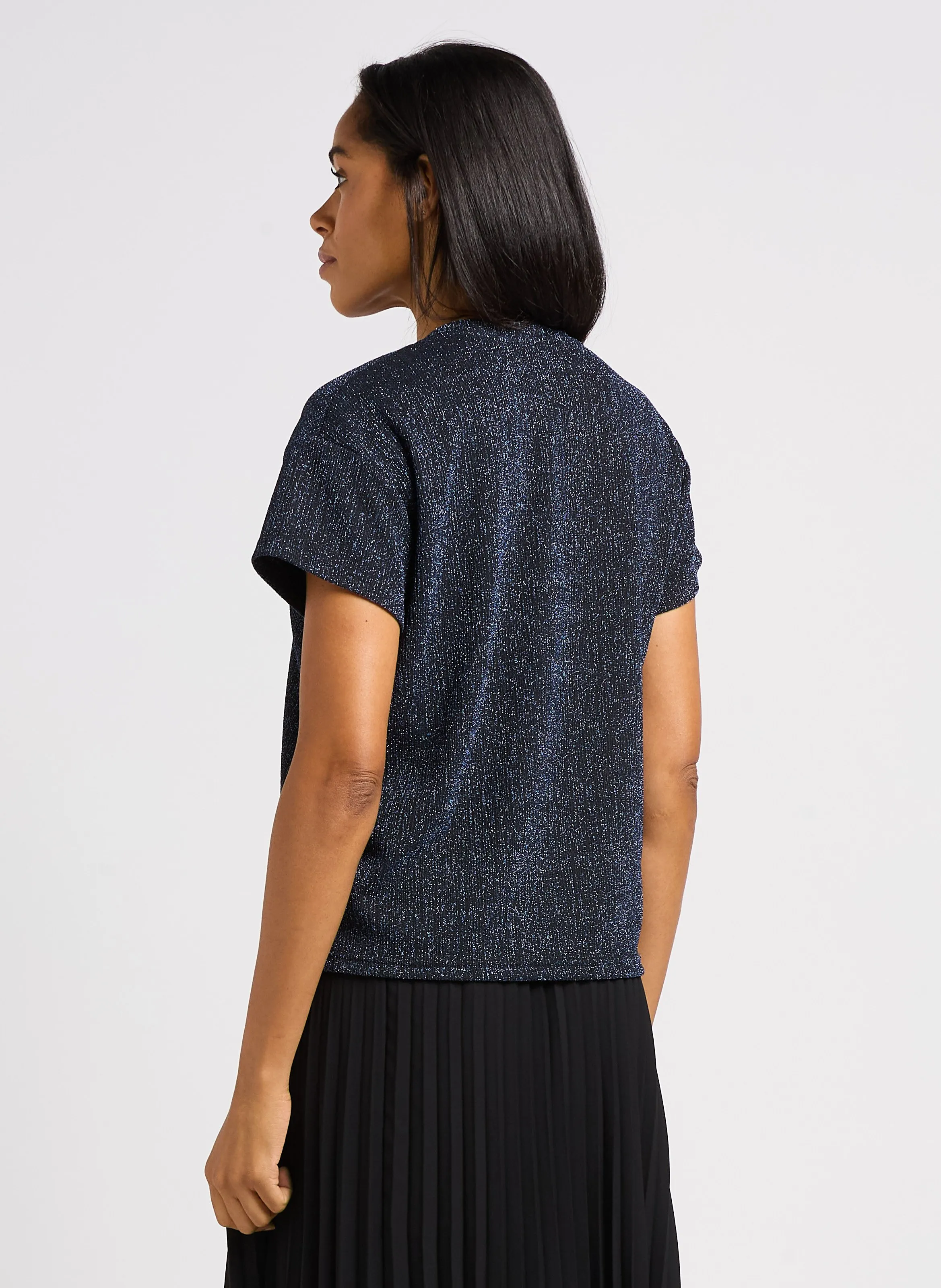 I CODE   Maglietta diritta con scollo a V metallizzato | Blu