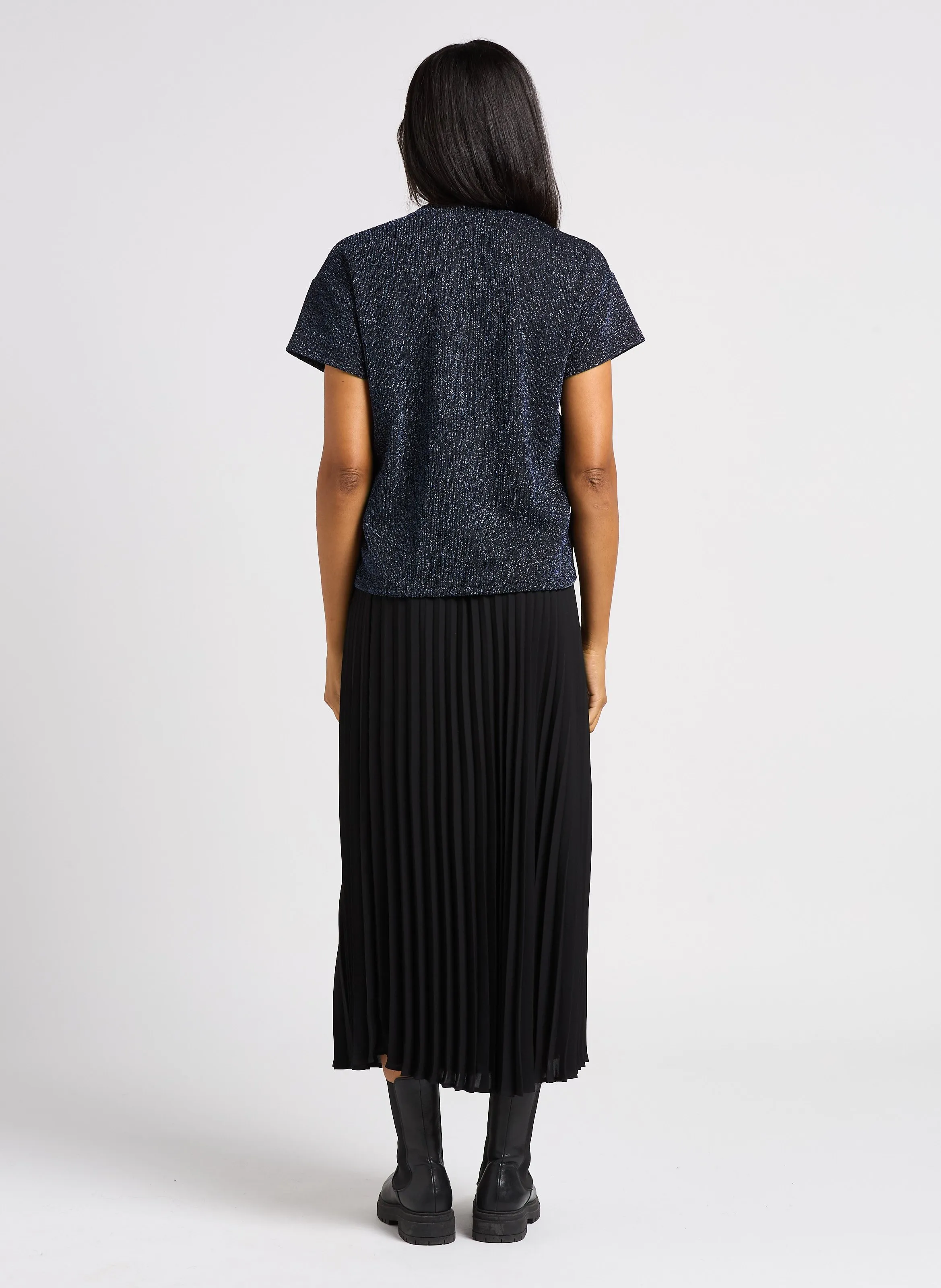  I CODE   Maglietta diritta con scollo a V metallizzato | Blu