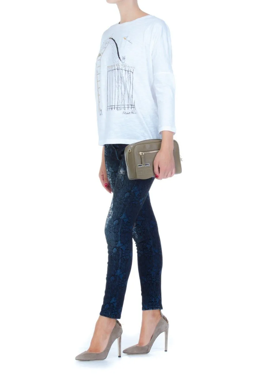 Jeans con stampa a fiori Denim