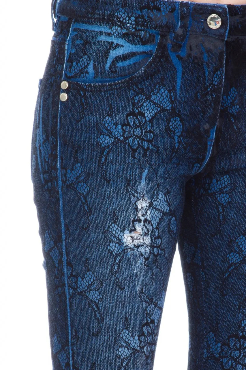 Jeans con stampa a fiori Denim