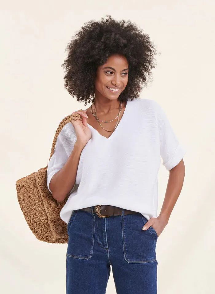  LA FEE MARABOUTEE   Top ampio con scollo a V in maglia | Bianco