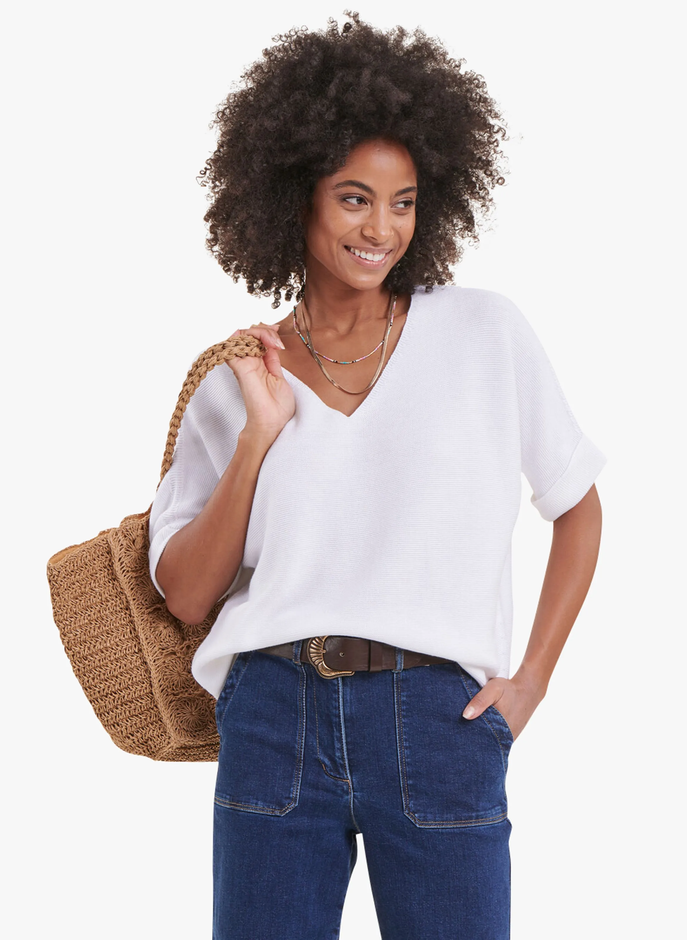  LA FEE MARABOUTEE   Top ampio con scollo a V in maglia | Bianco