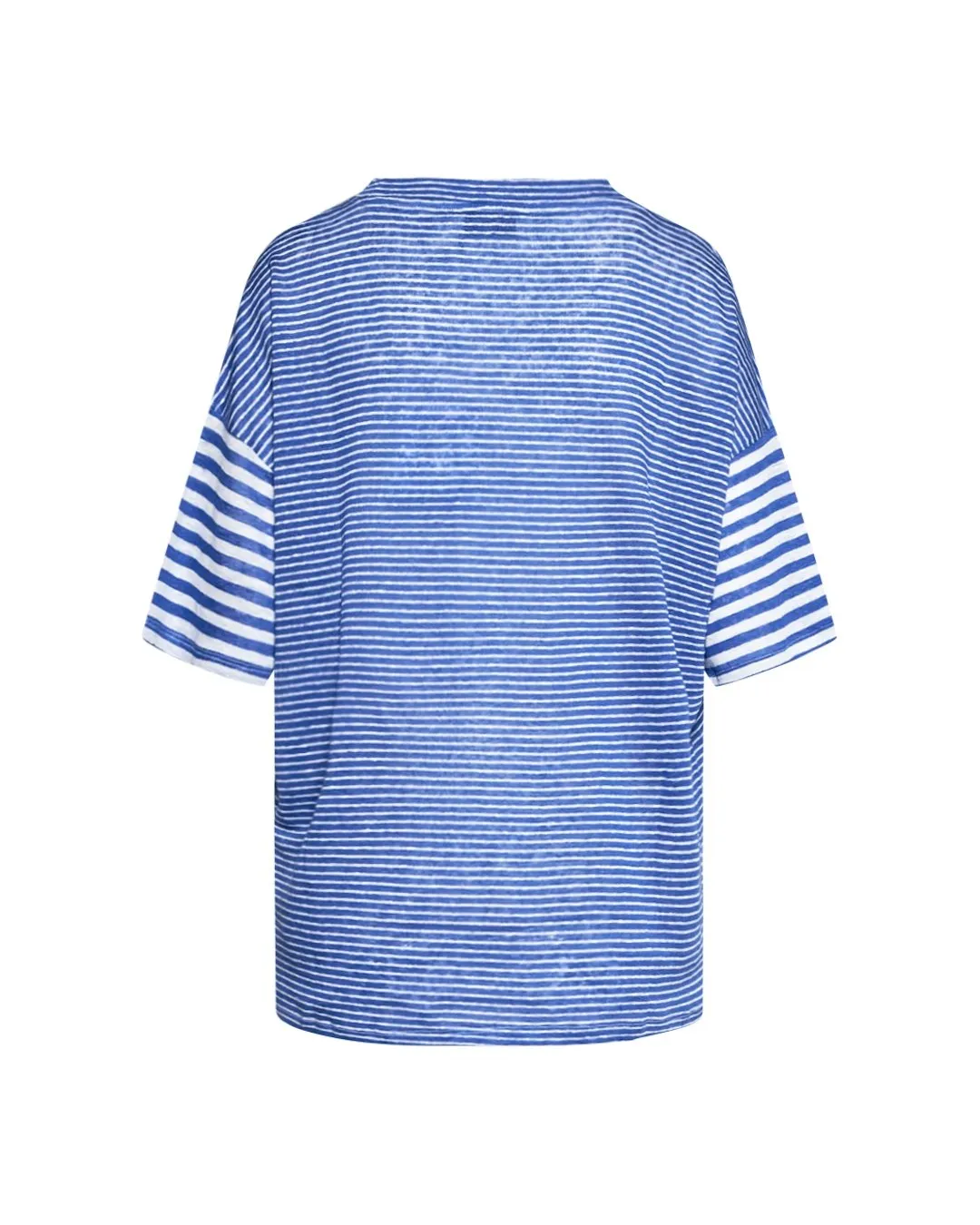 Maglia a maniche corte in filato di lino fiammato e rigato tinta unita. MIRTILLO