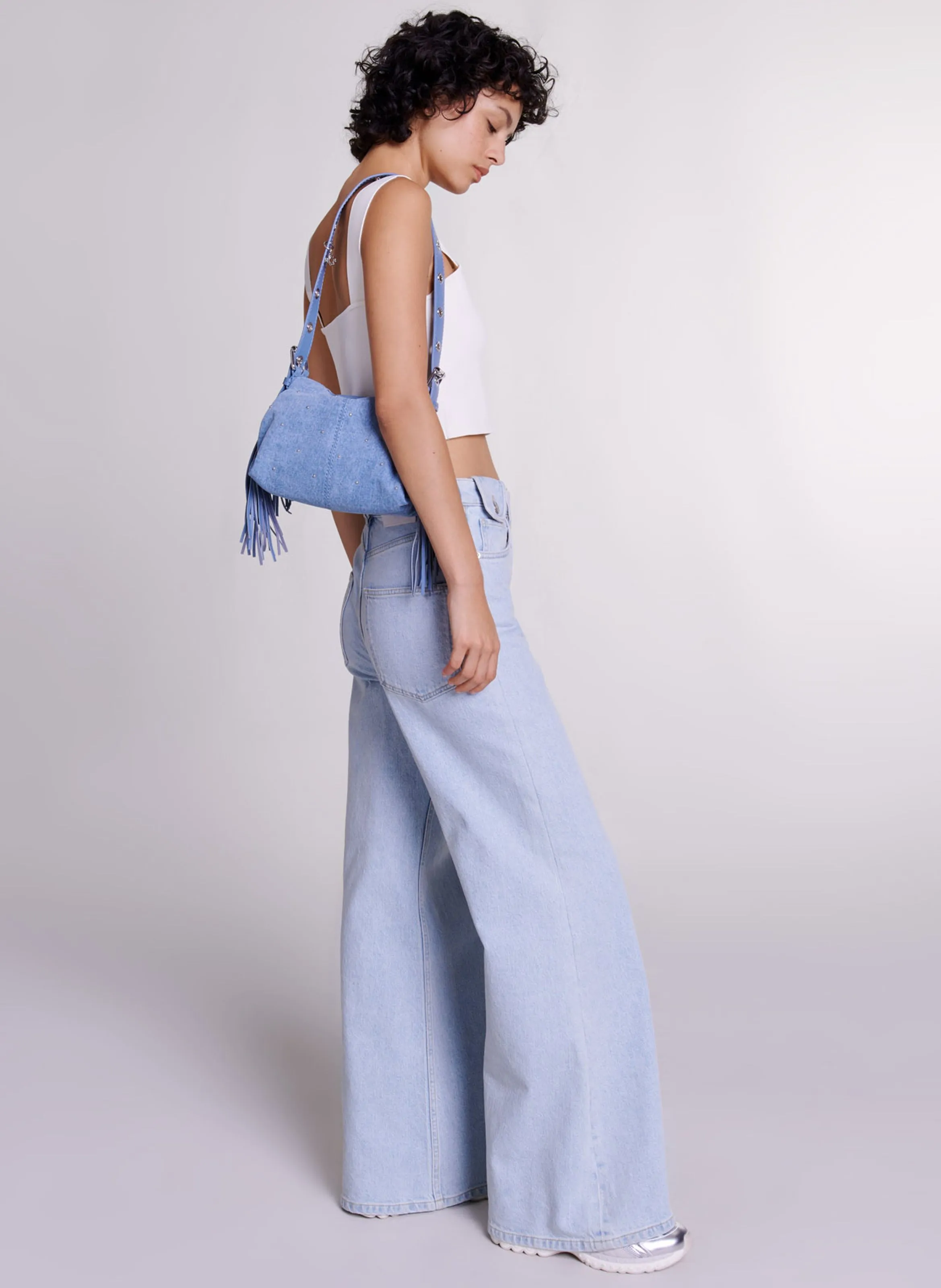  MAJE   Crop-top dritto in maglia con scollo quadrato | Bianco