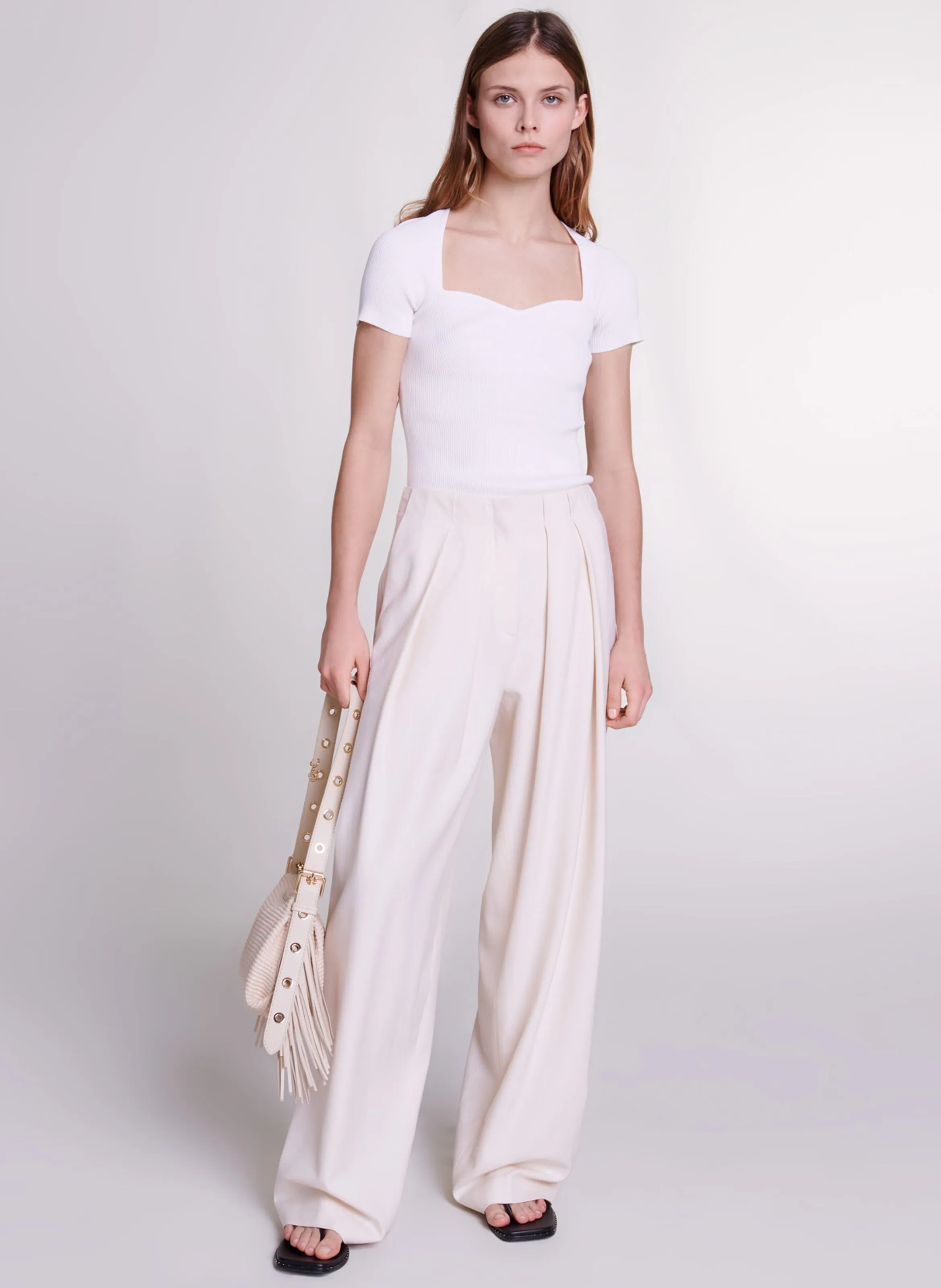  MAJE   Top aderente in maglia | Bianco