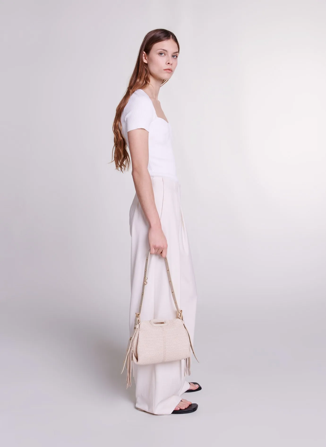  MAJE   Top aderente in maglia | Bianco