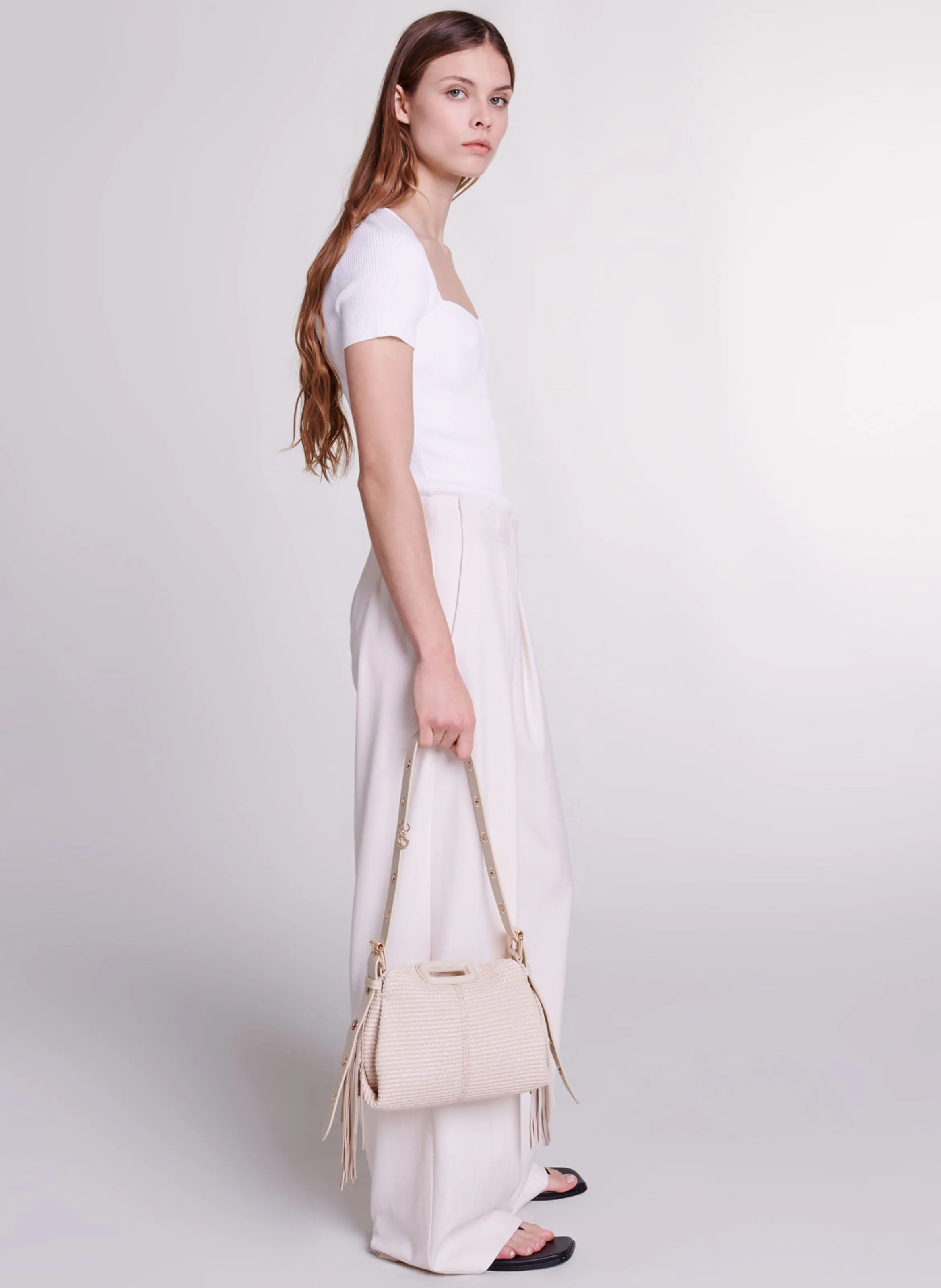  MAJE   Top aderente in maglia | Bianco