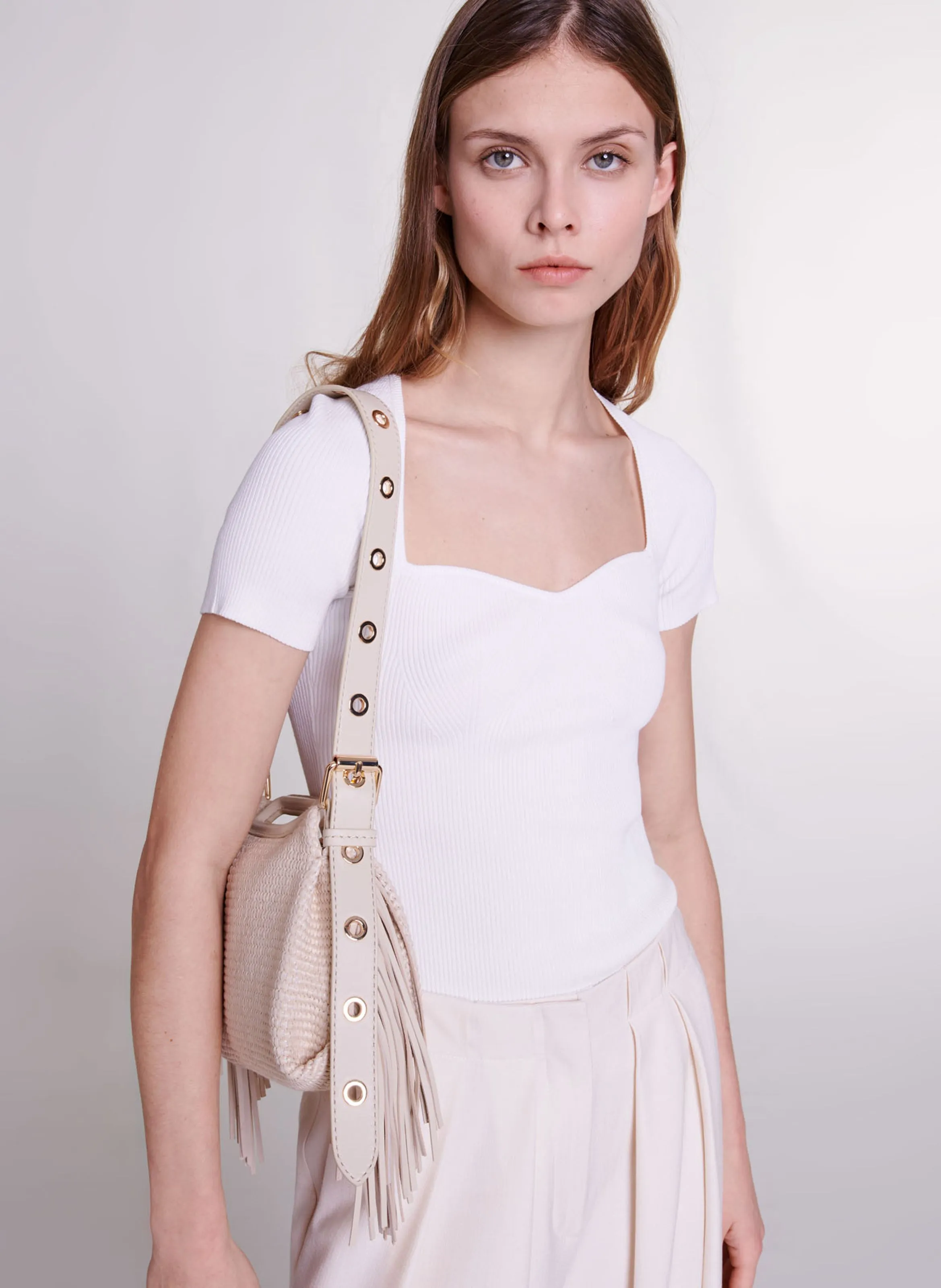  MAJE   Top aderente in maglia | Bianco