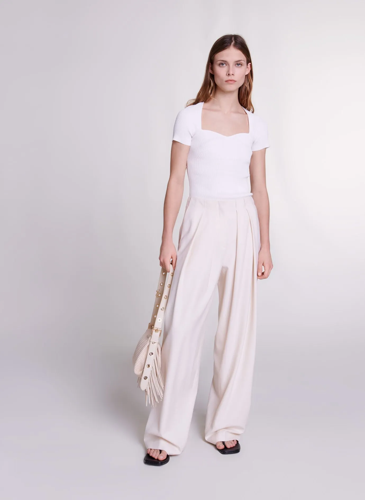  MAJE   Top aderente in maglia | Bianco