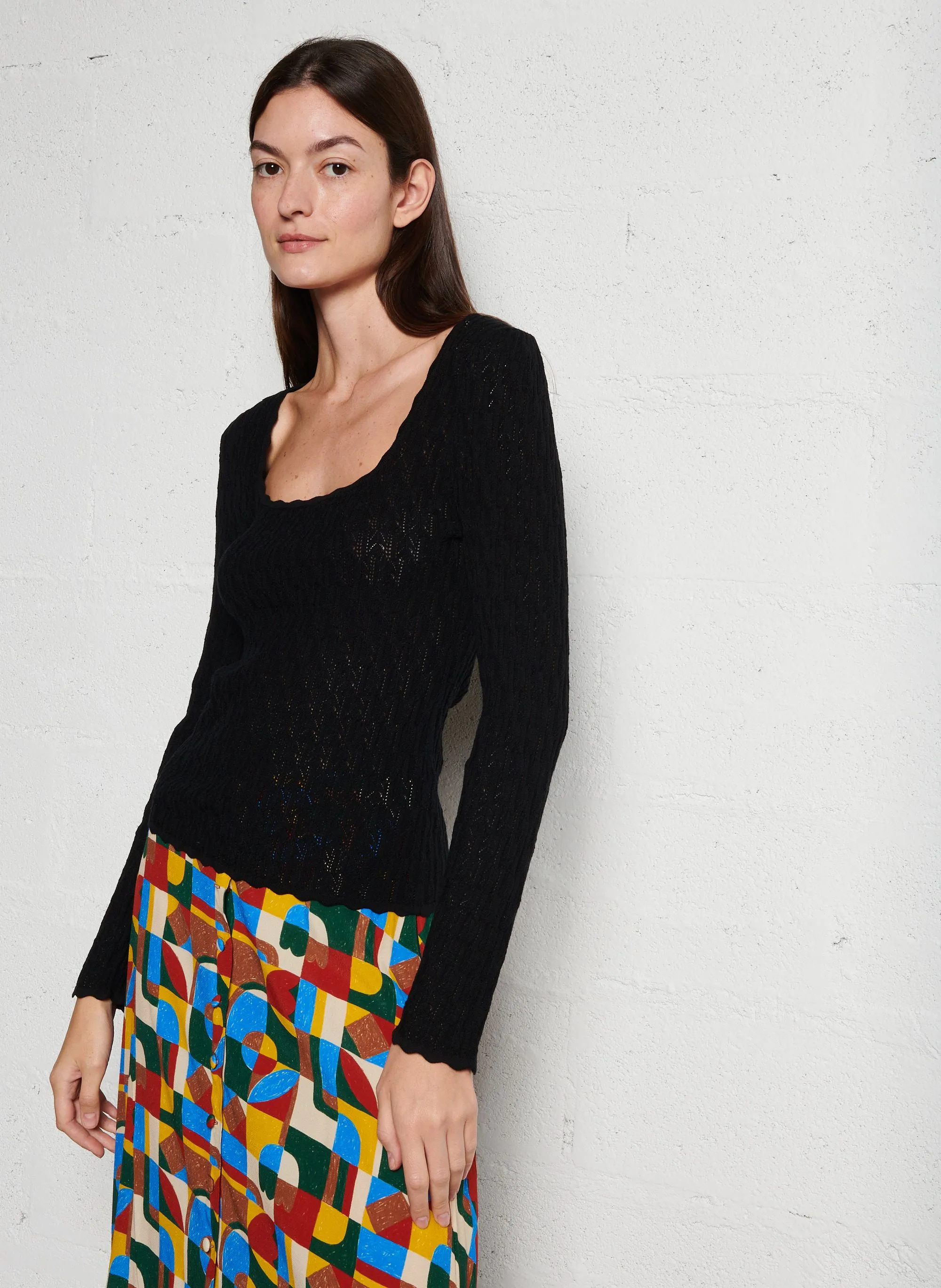 MARIE SIXTINE   ADELOU - Maglione a collo quadrato aderente in maglia | Nero
