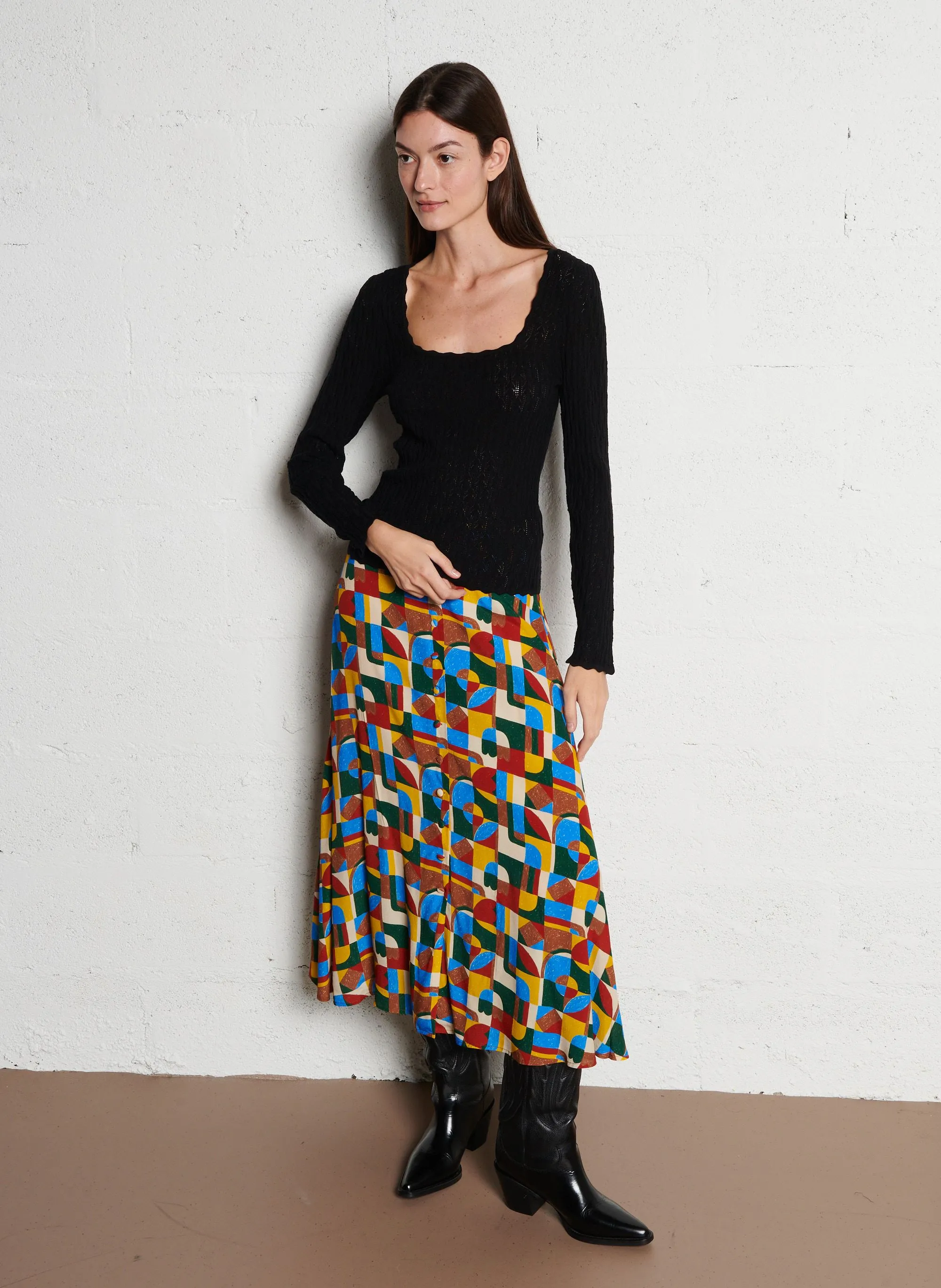  MARIE SIXTINE   ADELOU - Maglione a collo quadrato aderente in maglia | Nero