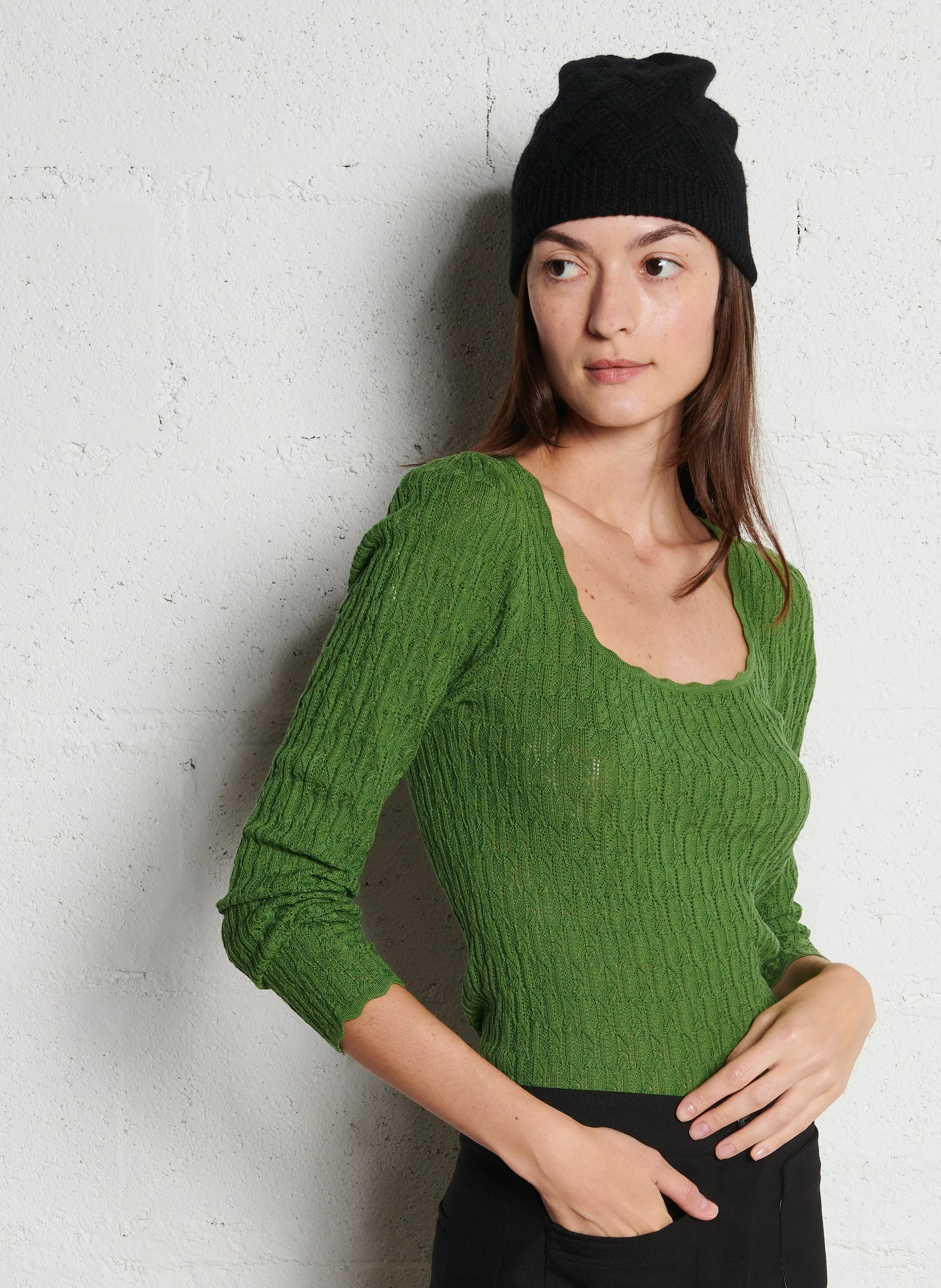  MARIE SIXTINE   ADELOU - Maglione a collo quadrato aderente in maglia | Verde