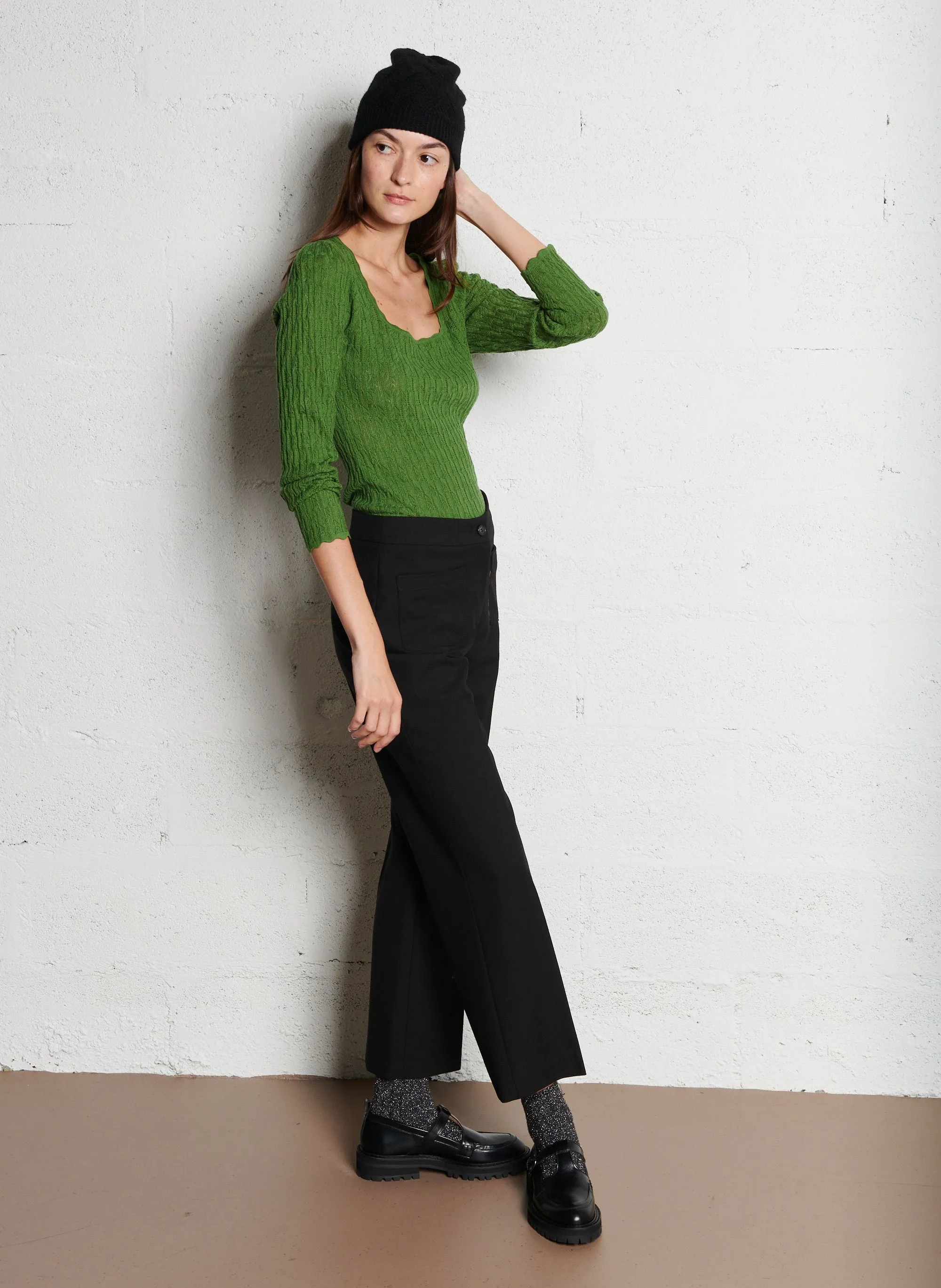  MARIE SIXTINE   ADELOU - Maglione a collo quadrato aderente in maglia | Verde