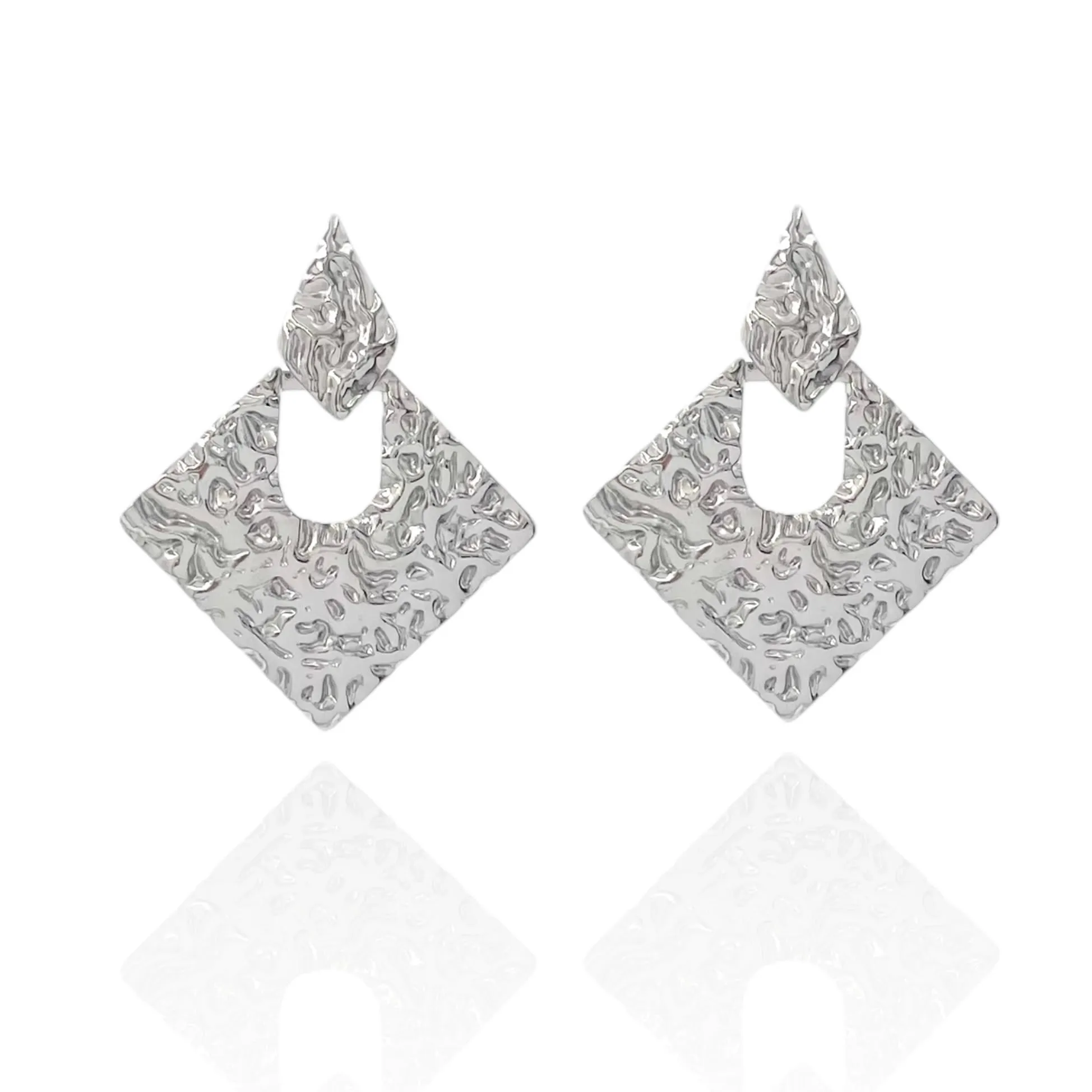 Orecchini Donna Coppia Rombo Acciaio Monocolore Elegante Casual Pendenti