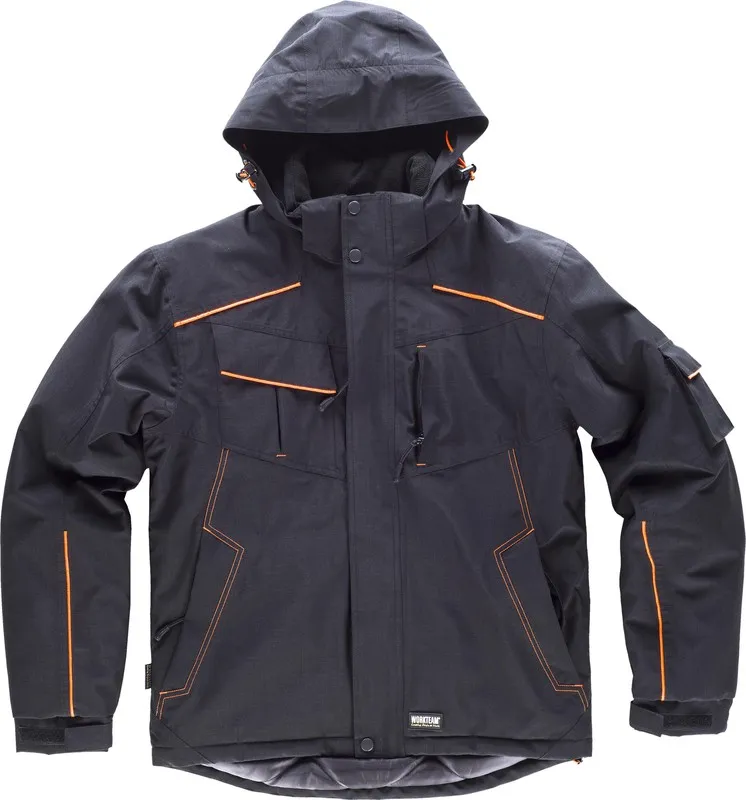 Parka screziato con impunture e vivido nero ad alta visibilità