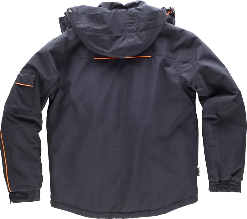 Parka screziato con impunture e vivido nero ad alta visibilità