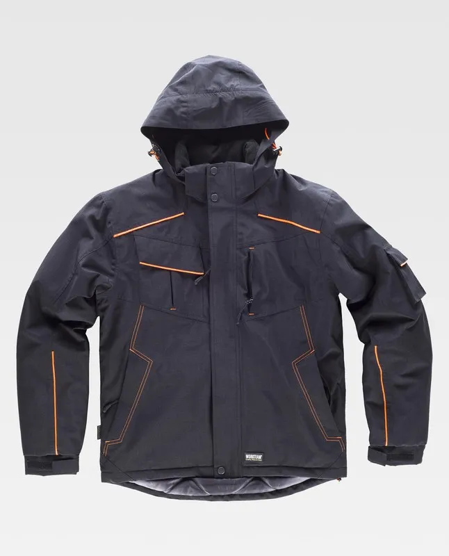 Parka screziato con impunture e vivido nero ad alta visibilità