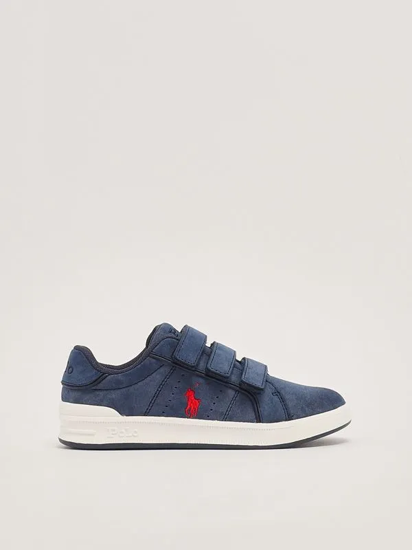 POLO RALPH LAUREN  Sneakers bambino Polo Ralph Lauren Heritage Court III in simil pelle con logo a contrasto Blu