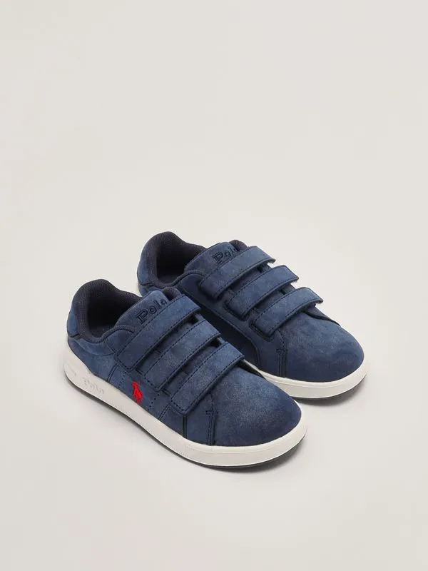 POLO RALPH LAUREN  Sneakers bambino Polo Ralph Lauren Heritage Court III in simil pelle con logo a contrasto Blu