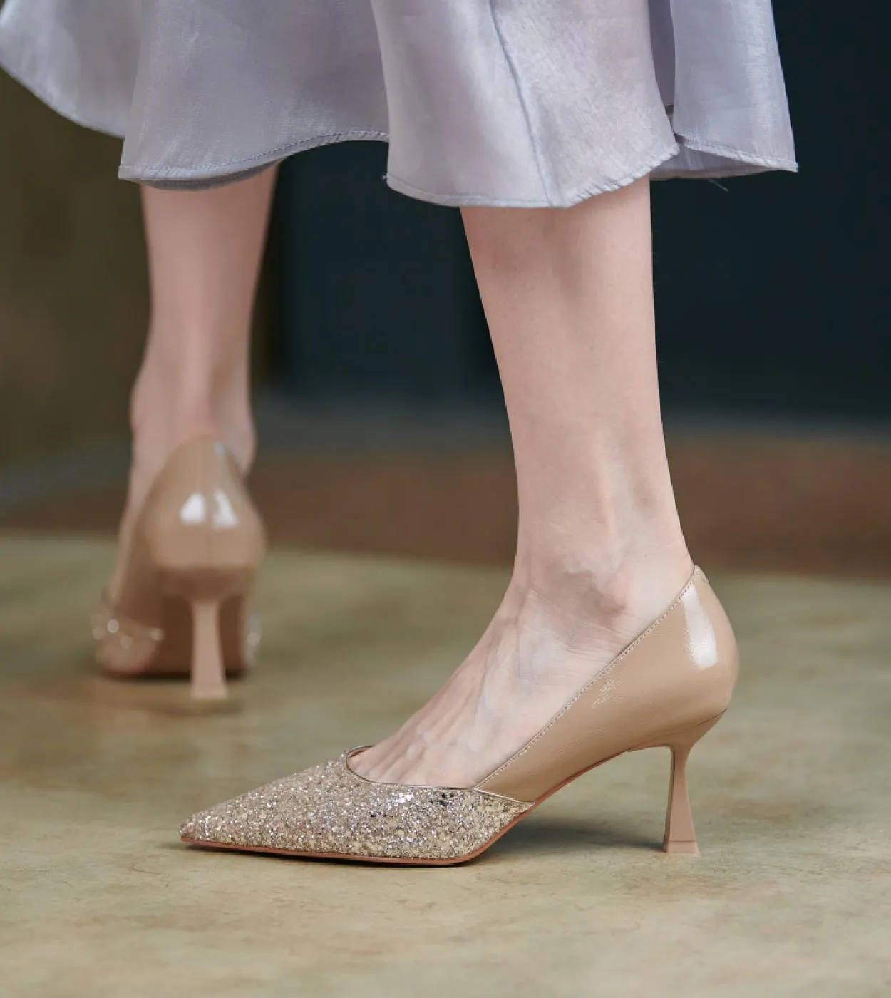 Scarpe con tacco alto da donna Paillettes argento Scarpe singole con bocca bassa Scarpe eleganti da lavoro da donna Décolleté co