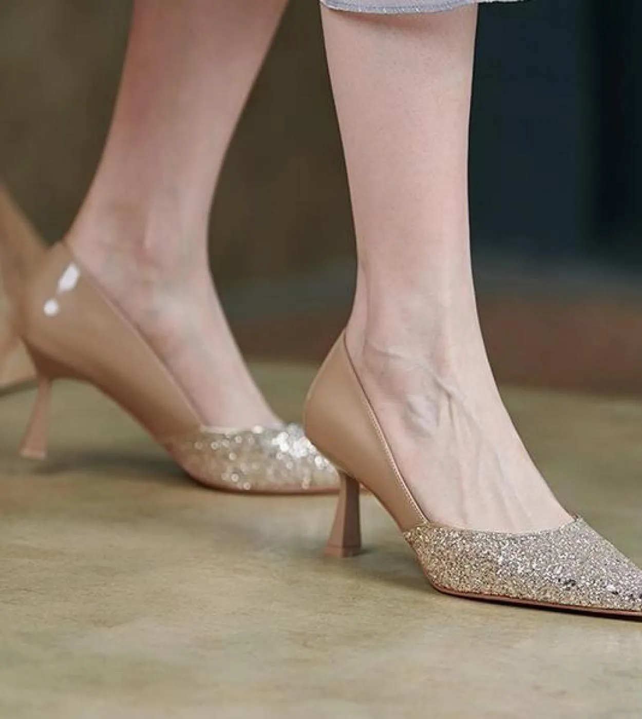 Scarpe con tacco alto da donna Paillettes argento Scarpe singole con bocca bassa Scarpe eleganti da lavoro da donna Décolleté co