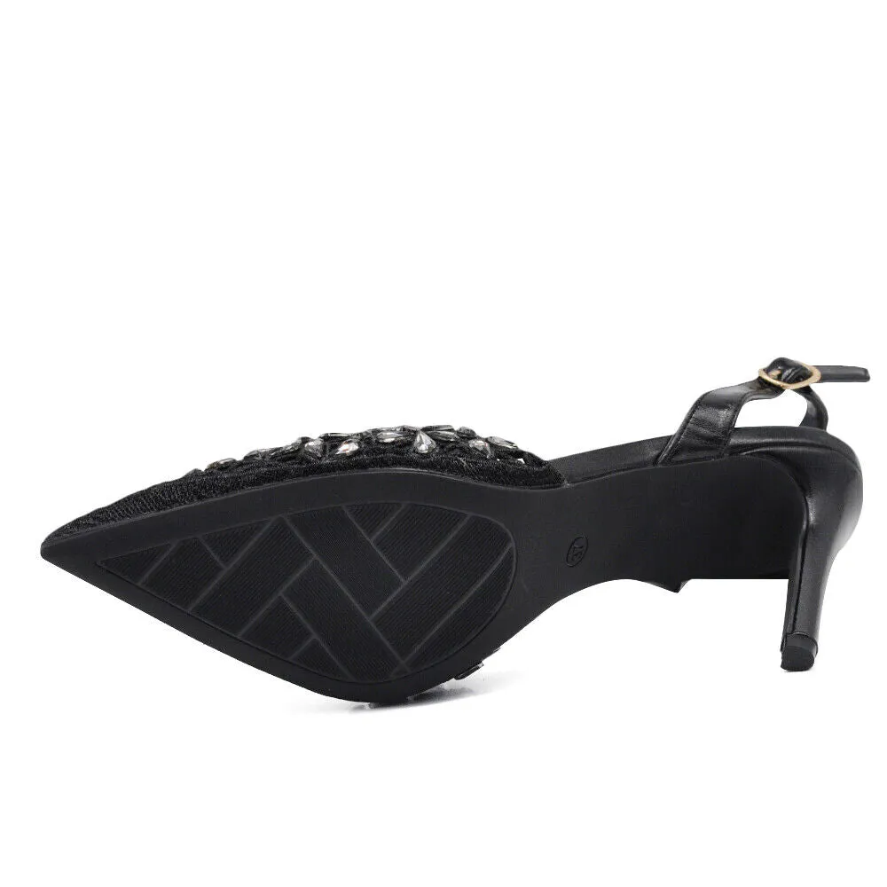 Scarpe Décolleté Da Donna Cerimonia Tacco Elegante Strass Pietri MS19078