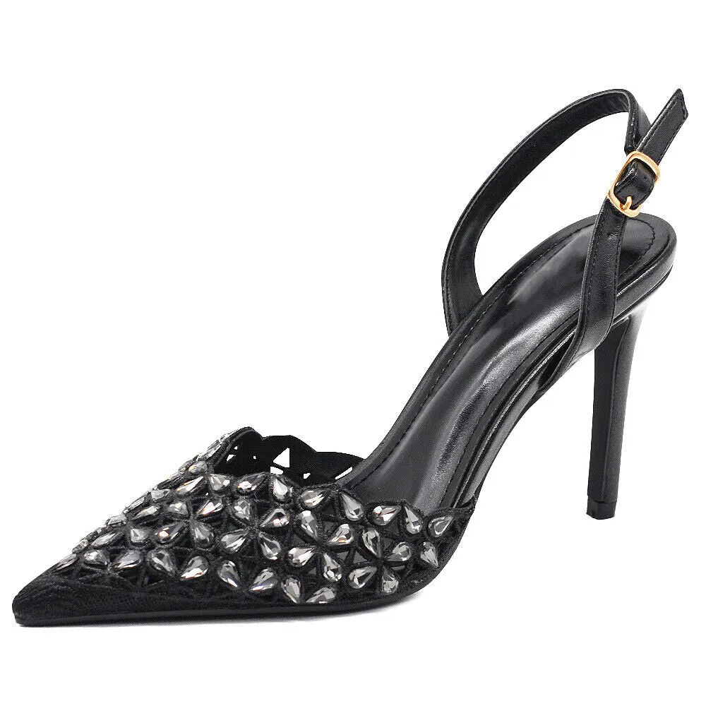 Scarpe Décolleté Da Donna Cerimonia Tacco Elegante Strass Pietri MS19078