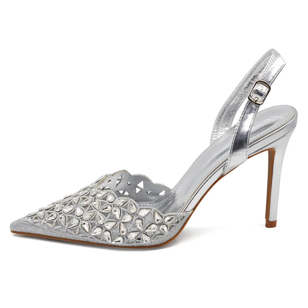 Scarpe Décolleté Da Donna Cerimonia Tacco Elegante Strass Pietri MS19078