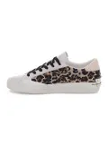 Sneakers Crime London LOW TOP DISTRESSED in pelle e stampato bianco e leopardato